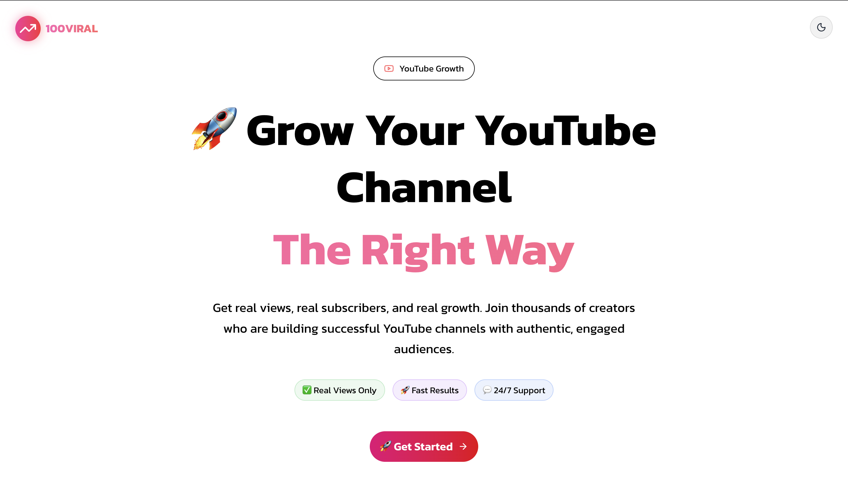 100viral.com home page showing YouTube video promotion campaign setup